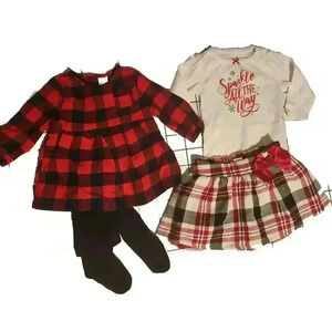 Baby Girl Holiday Christmas Outfit‎ Bundle Plaid 6-9mos.